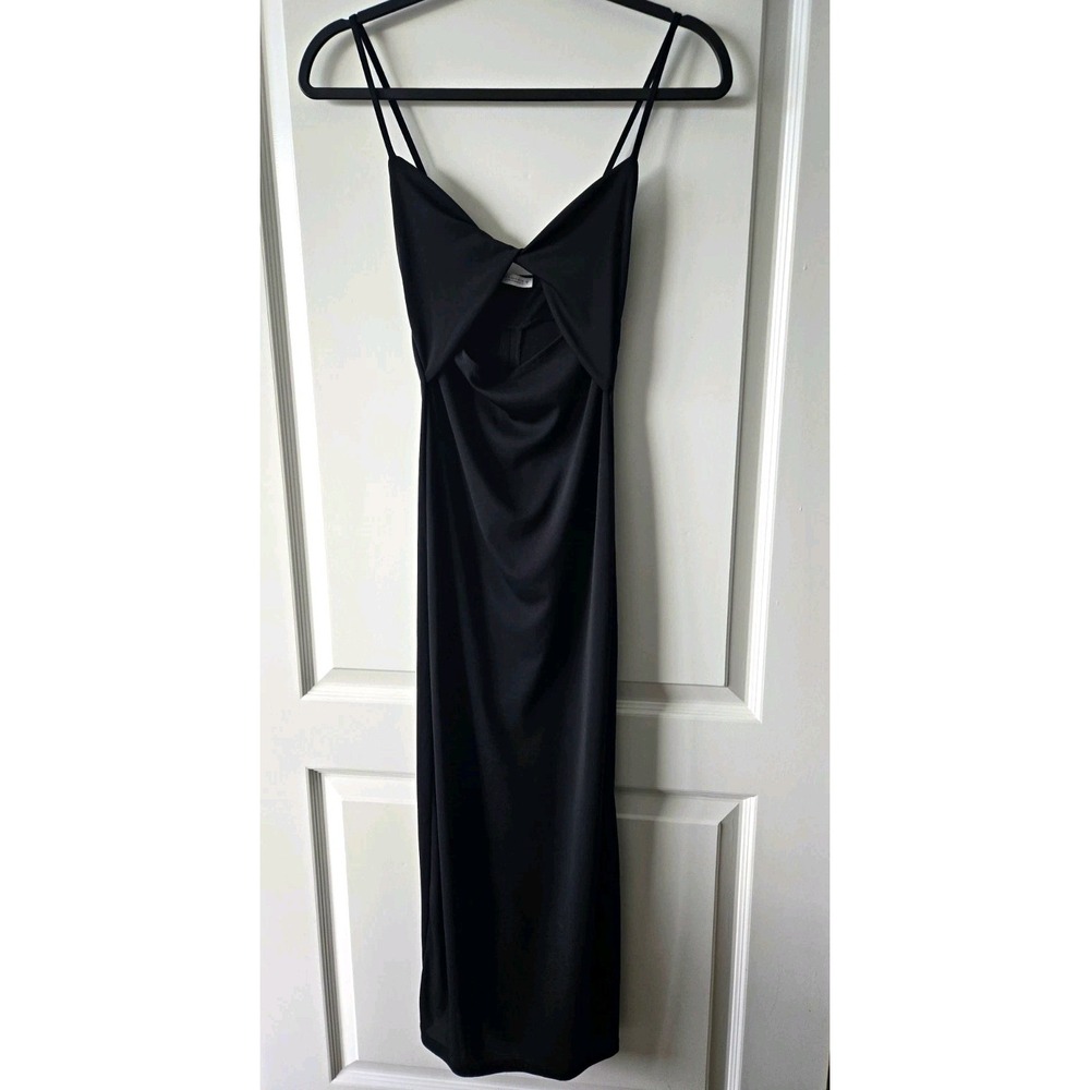 ZARA Womens Black V-Neck Strappy Cut Out Twisted Bust Drape Maxi Dress Size S